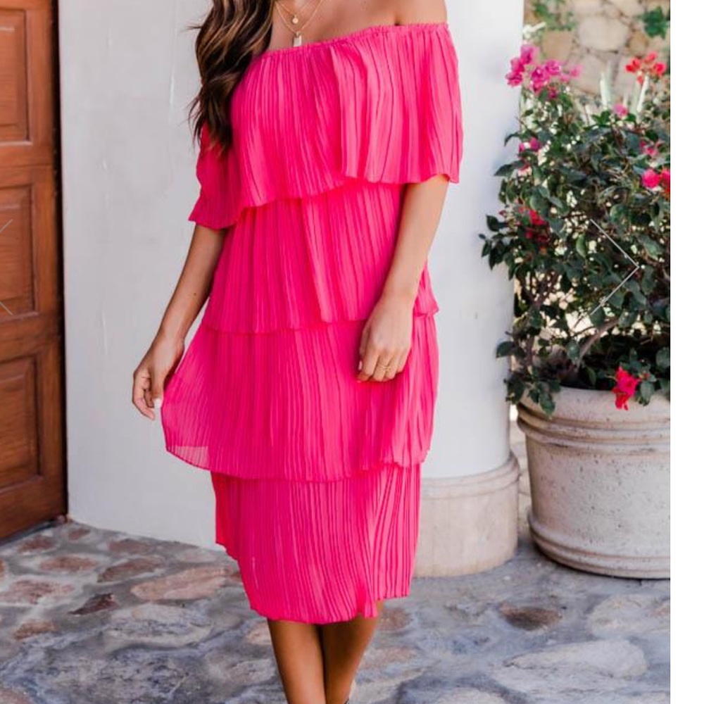 Pleated Pink Lily midi dress